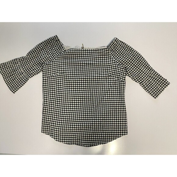 WHITE HOUSE BLACK MARKET OFF THE SHOULDER BLACK & WHITE TOP GINGHAM CHECK L - Picture 1 of 7